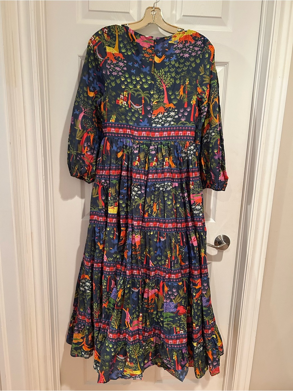 Farm Rio Bohemian Floral & Animal Print Tiered Dress 100% Cotton - Picture 3 of 12
